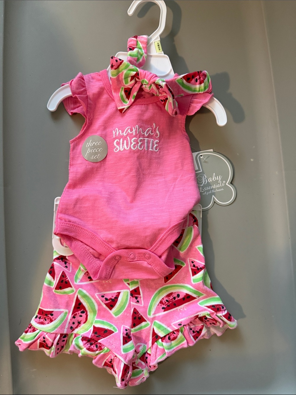 Baby Essentials Pink Watermelon 3-Piece Outfit with Headband